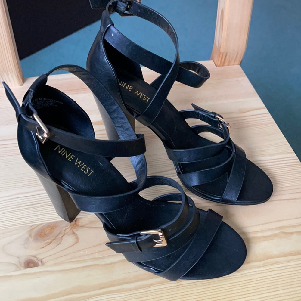Nine West Black Strappy Heels